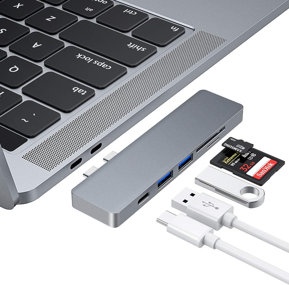 SUNKY USB C Hub, Type C Hub Adapter, 2 USB 3.0 port, TF/SD Card Reader, USB-C Power Delivery, Aluminum Hub Thunderbolt 3 for MacBook Air 2018 and MacBook Pro 13″ and 15″ 2016/2017/2018(Light grey) …