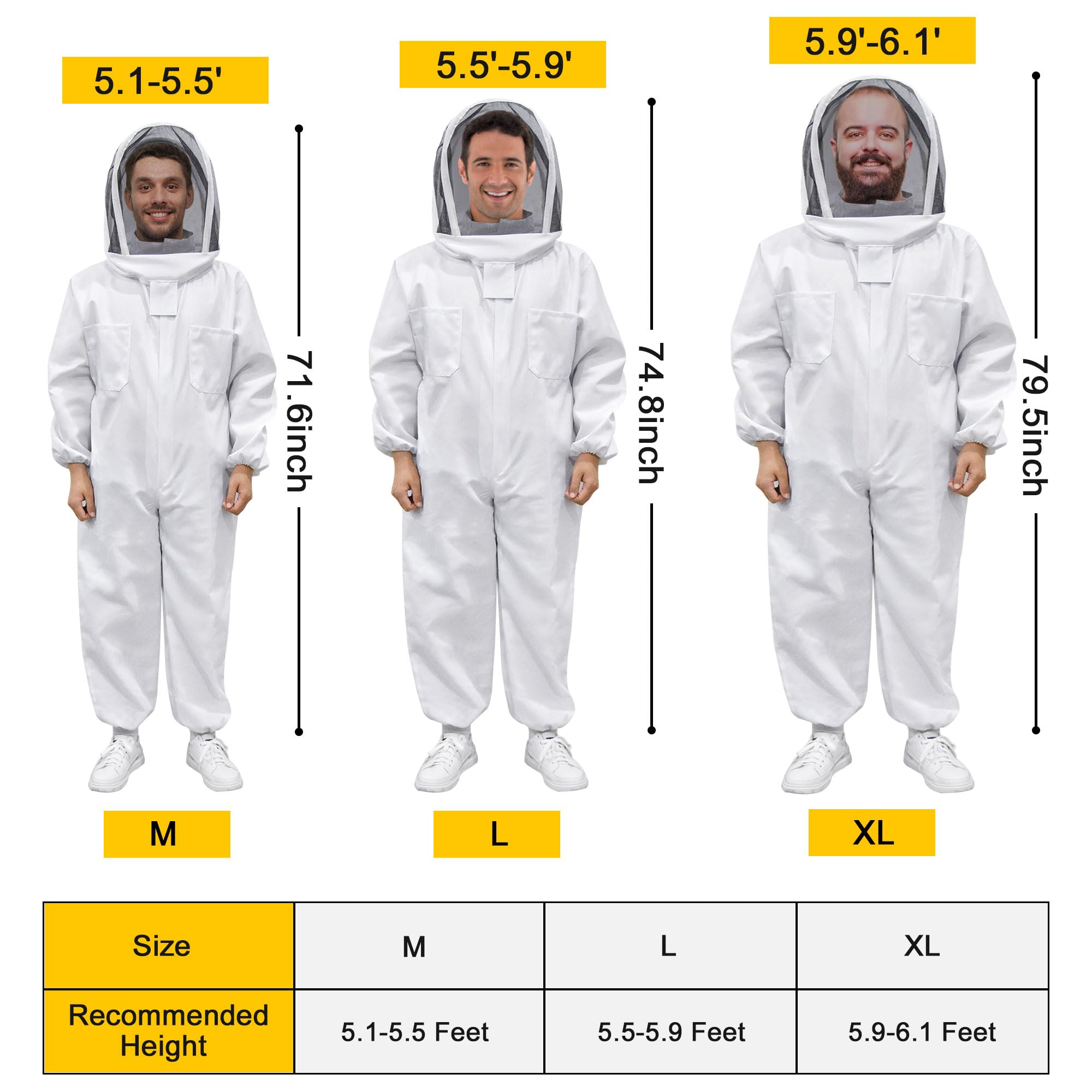 Traje de apicultura profesional de cuerpo completo con capucha de velo para hombres y mujeres, apicultor y principiantes con guantes, cepillo de colmena, raspador (L)
