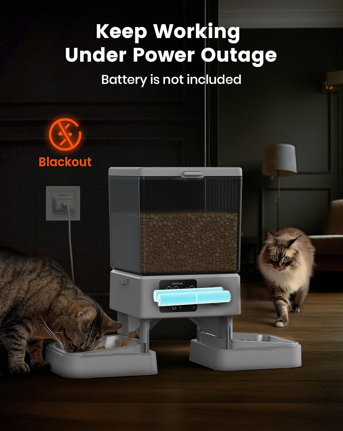 oneisall pet feeder operating during a power outage with battery backup