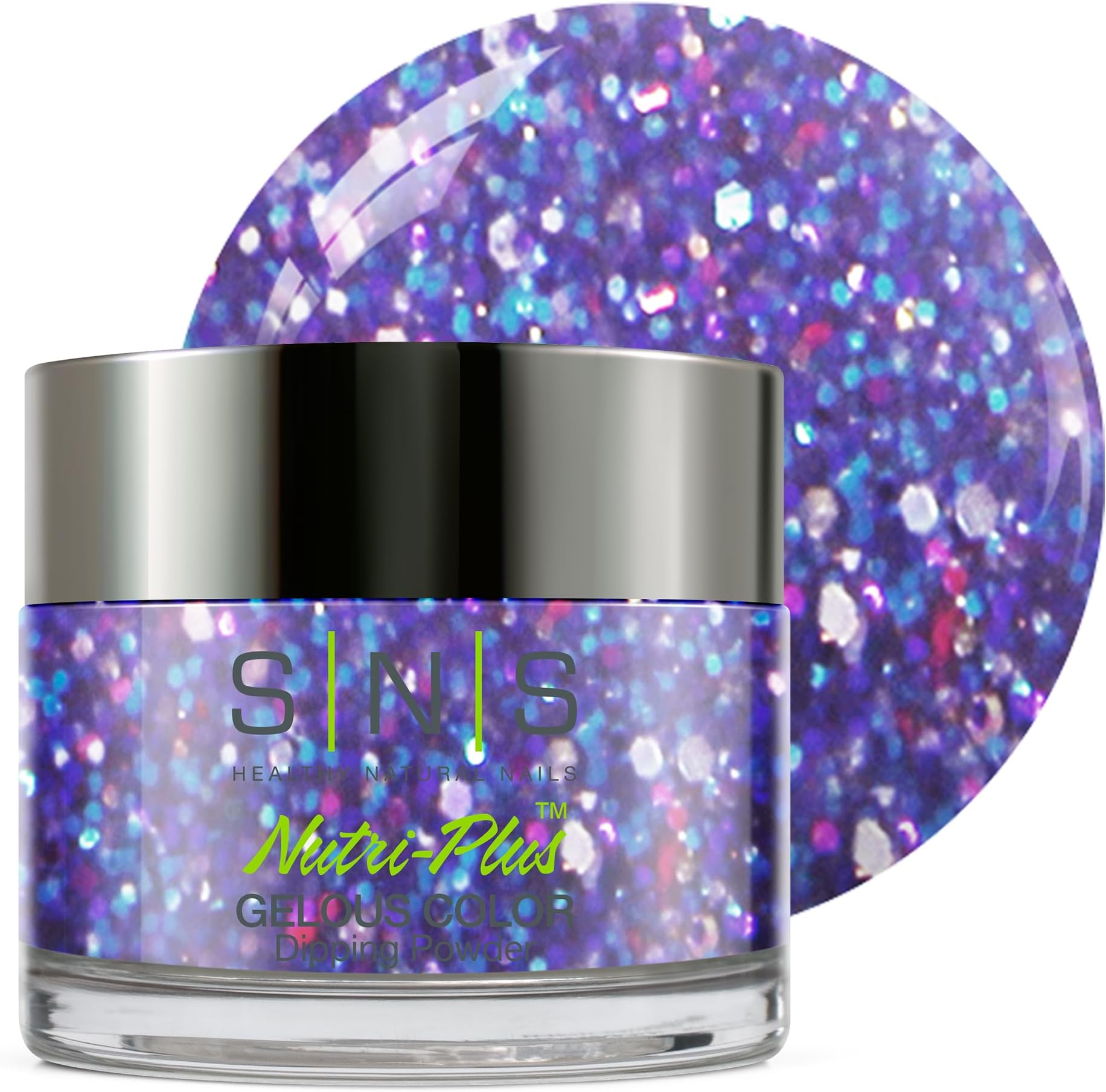 Dip Powder, Gelous Color Dipping Powder - Macaroni Chill (Purple/Blue, Violet Indigo, Glitter) - Long-Lasting Dip Color Lasts 14 Days โ Low-Odor & No UV Lamp Required - 1 oz