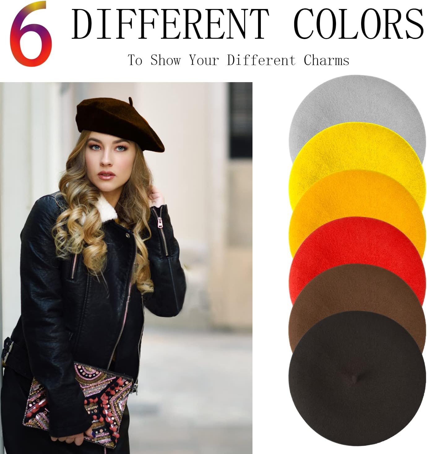 Jolbndcv 6PCS Beret, French Beanie, Outdoor, Winter, Fashion Lady Hat - Image 7