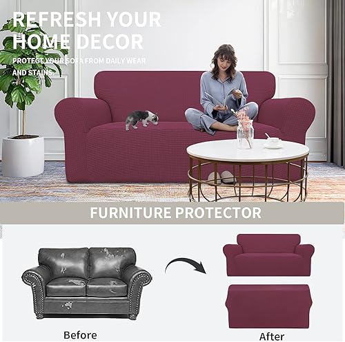 Vista 351 de Easy-Going - Funda elástica para sofá biplaza, 1 pieza, suave, con parte inferior elástica, protector para niños, tela jacquard de elastano y Gris