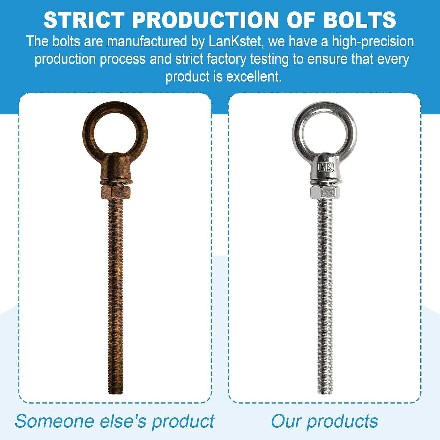 Eyebolts 3/8" X 4" Stainless Eye Bolts with Nuts - Stainless Steel Marine Grade Shoulder Can Be Used in Multiple Scenarios -5 Pack