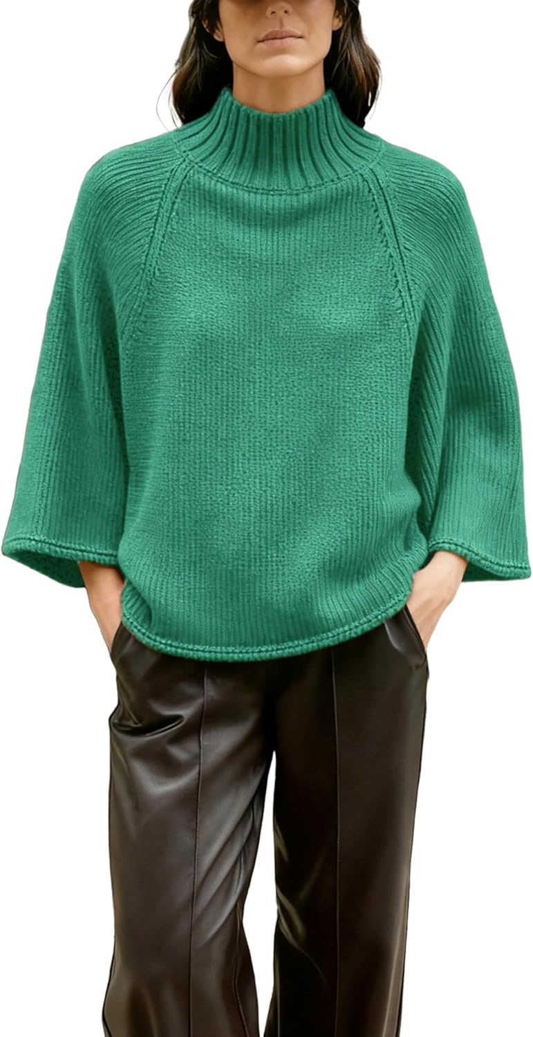 Yeokou Women Oversized Turtleneck Sweater Wide Sleeves Ribbed Knit Jumper Flowy Pullover Tops