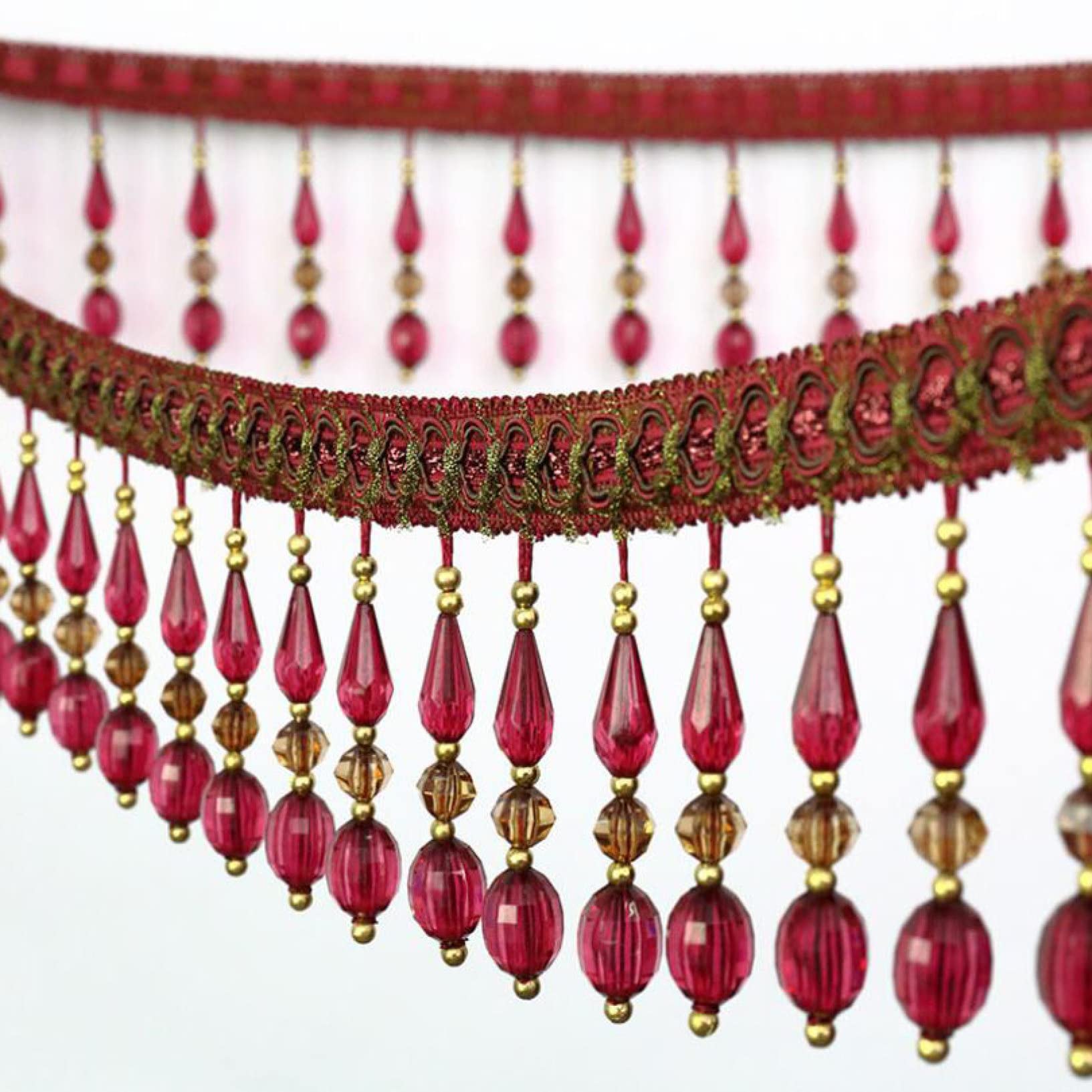 Rideau couture garniture gland 12m ruban perles rouge pour loisirs créatifs
