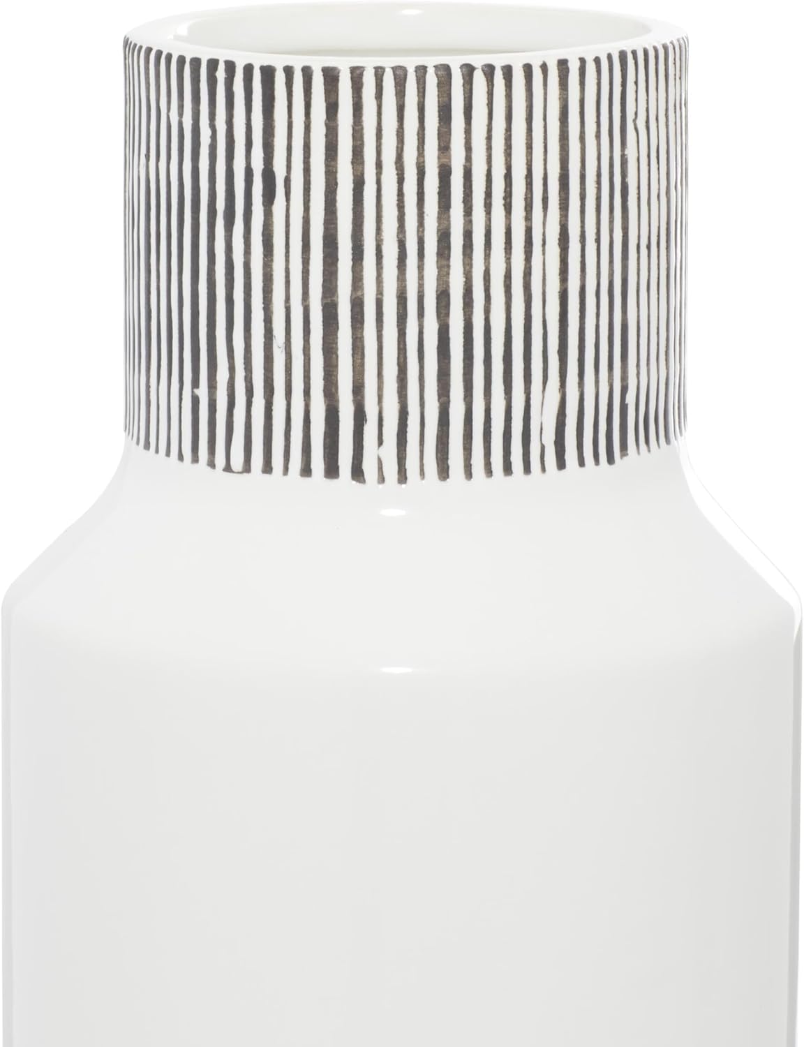 CosmoLiving by Cosmopolitan Ceramic Vase with Grey Striped Accents, 6" x 6" x 22", White