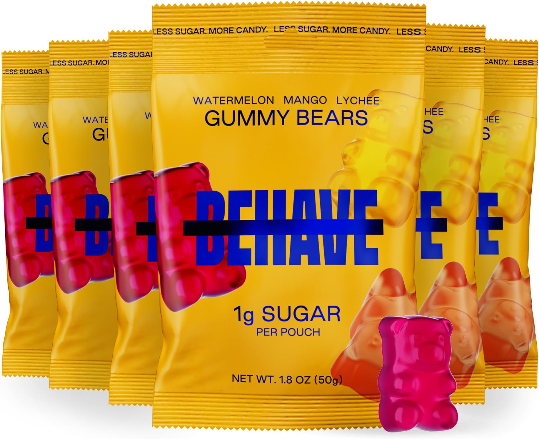BEHAVE Low Sugar Gummy Candy (Sweet Bears 6-Pack) | Keto, Diabetic Friendly, High Fiber, Gluten-Free & Non-GMO
