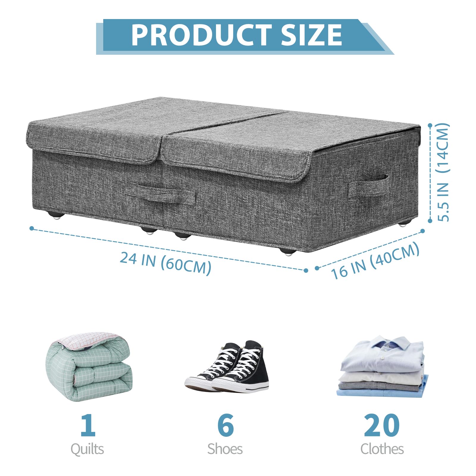 Unterbett-Aufbewahrungsbehälter mit Rollen, 2 Stück, 14 cm hoch, Unterbett-Rollbox, Aufbewahrungskörbe, Schubladen mit Deckel, für Schlafzimmer, Schlafsäle, Kleidung, Schuhe, Decken, keine
