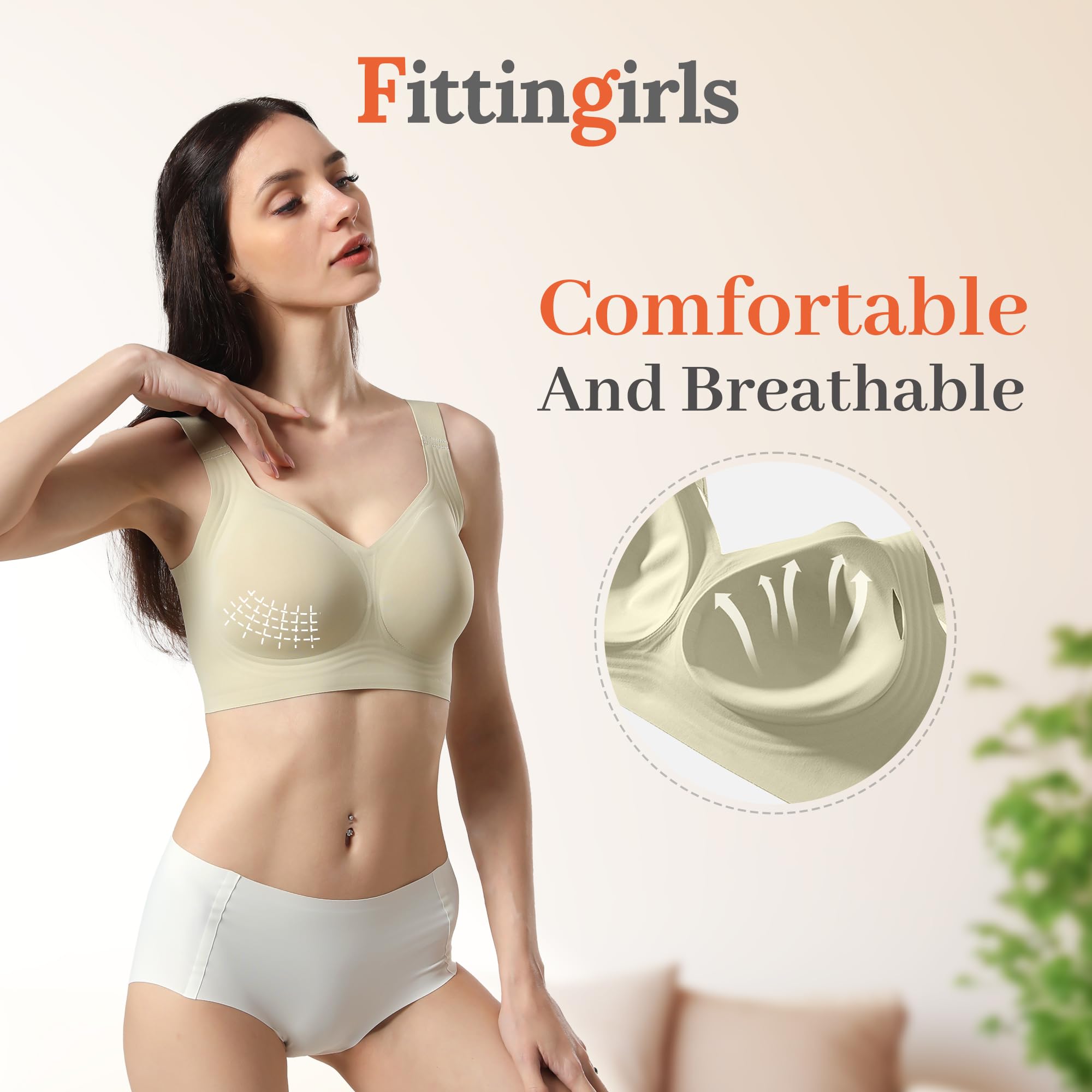Fittingirls Women's Ultra-Soft Wireless Bra Full Coverage Non-Wired Padded Design Breathable Lightweight all-Day Comfort