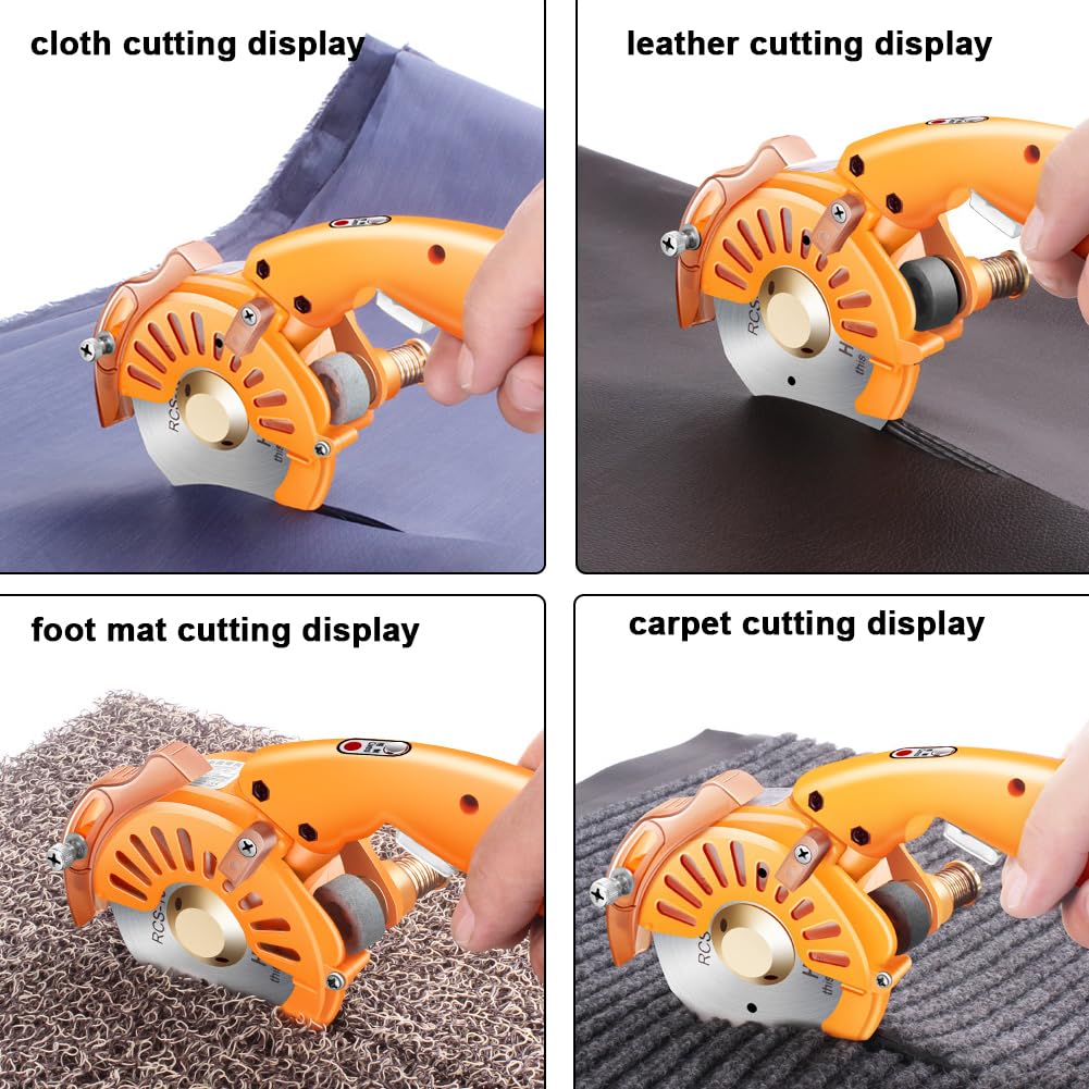 Taglierina per tessuti e cartoni, taglierina rotativa elettrica con lama tonda e luce LED, forbici elettriche con impugnatura ergonomica per lavorazione di tessuti, pelle, cucito, quilting 33mm