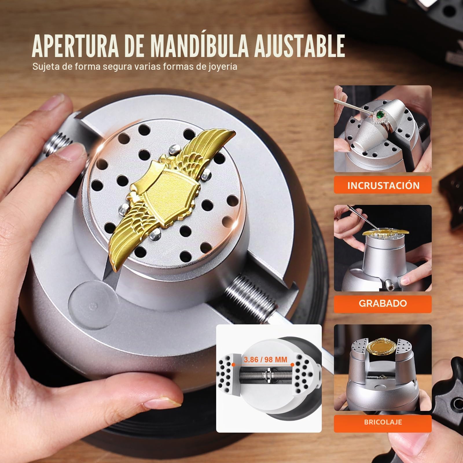 VEVOR Tornillo de Banco de Bolas de Grabado 127 mm Base Giratoria de 360° Mandíbula Ajustable con 35 Accesorios, Herramienta de Ajuste de Grabado para Joyería, Fabricación de Joyas de Precisión