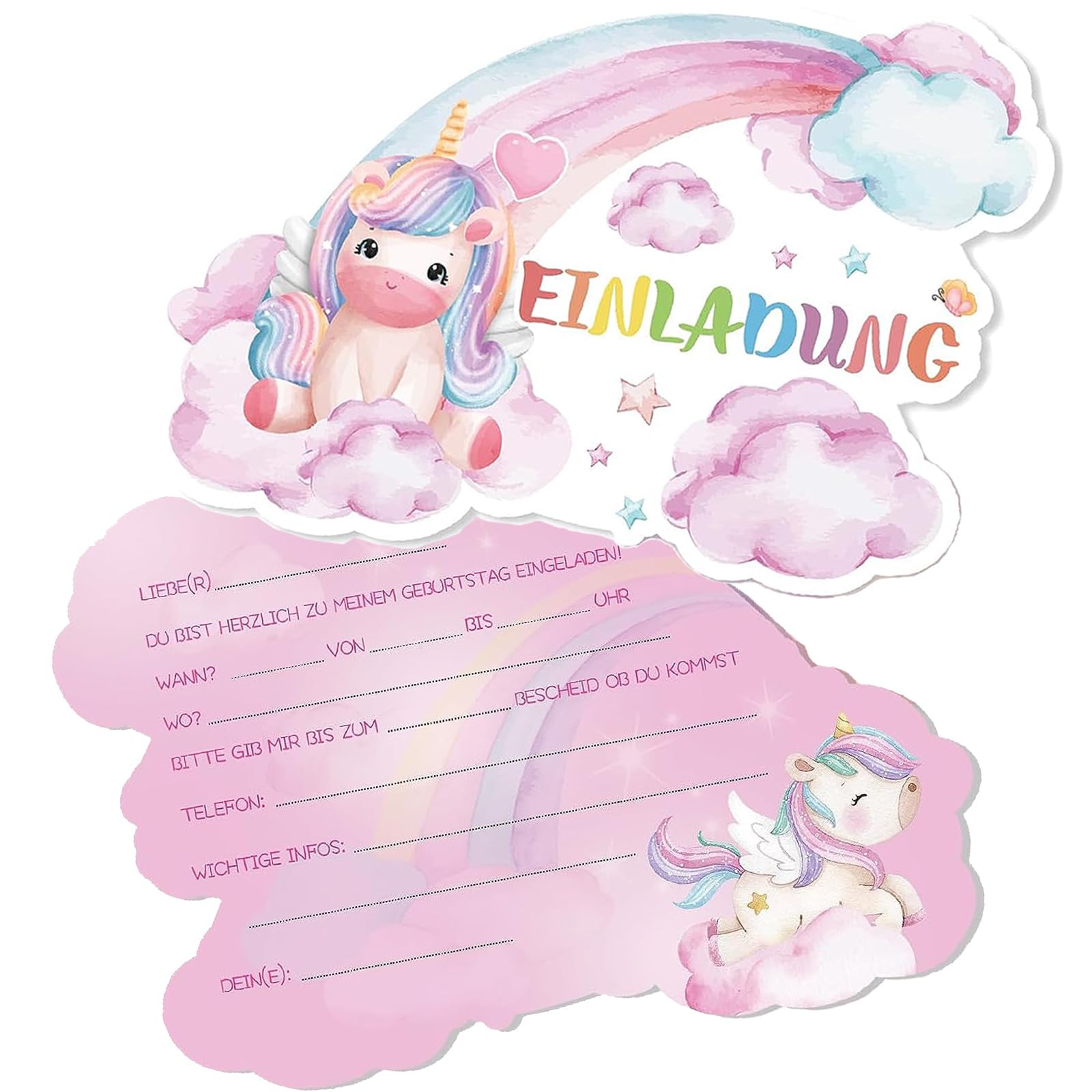 Xinfin 12 Einhorn Regenbogen Einladung zum Kindergeburtstag