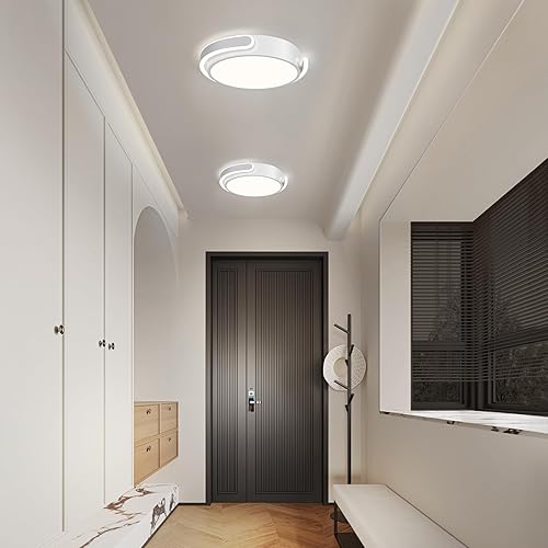 Miniatura 5 de ONESMING Lámpara de techo LED moderna, lámpara de techo blanca empotrada, lámpara de techo redonda minimalista de metal para pasillo, entrada,