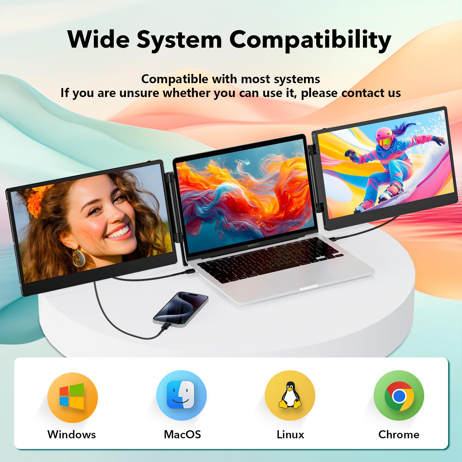 14" Ecran Portable, Extension d'écran pour Ordinateur Portable, 1080P FHD Triple Moniteur, Écrans PC with HDMI/USB-C Plug & Play pour Mac Windows Chrome