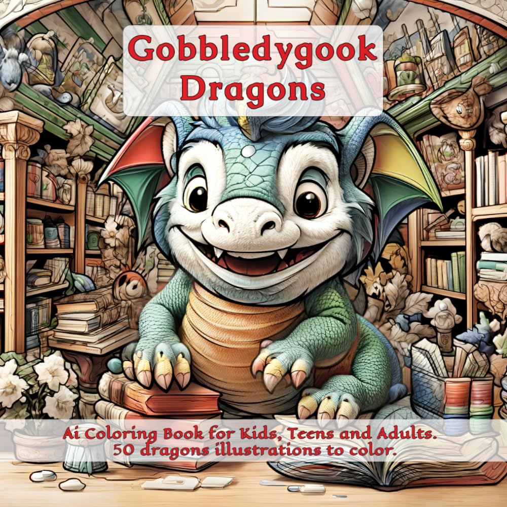Gobbledygook Dragons: An Ai Generated Coloring Book for Teens and Adults. 50 dragons illustrations to color.
