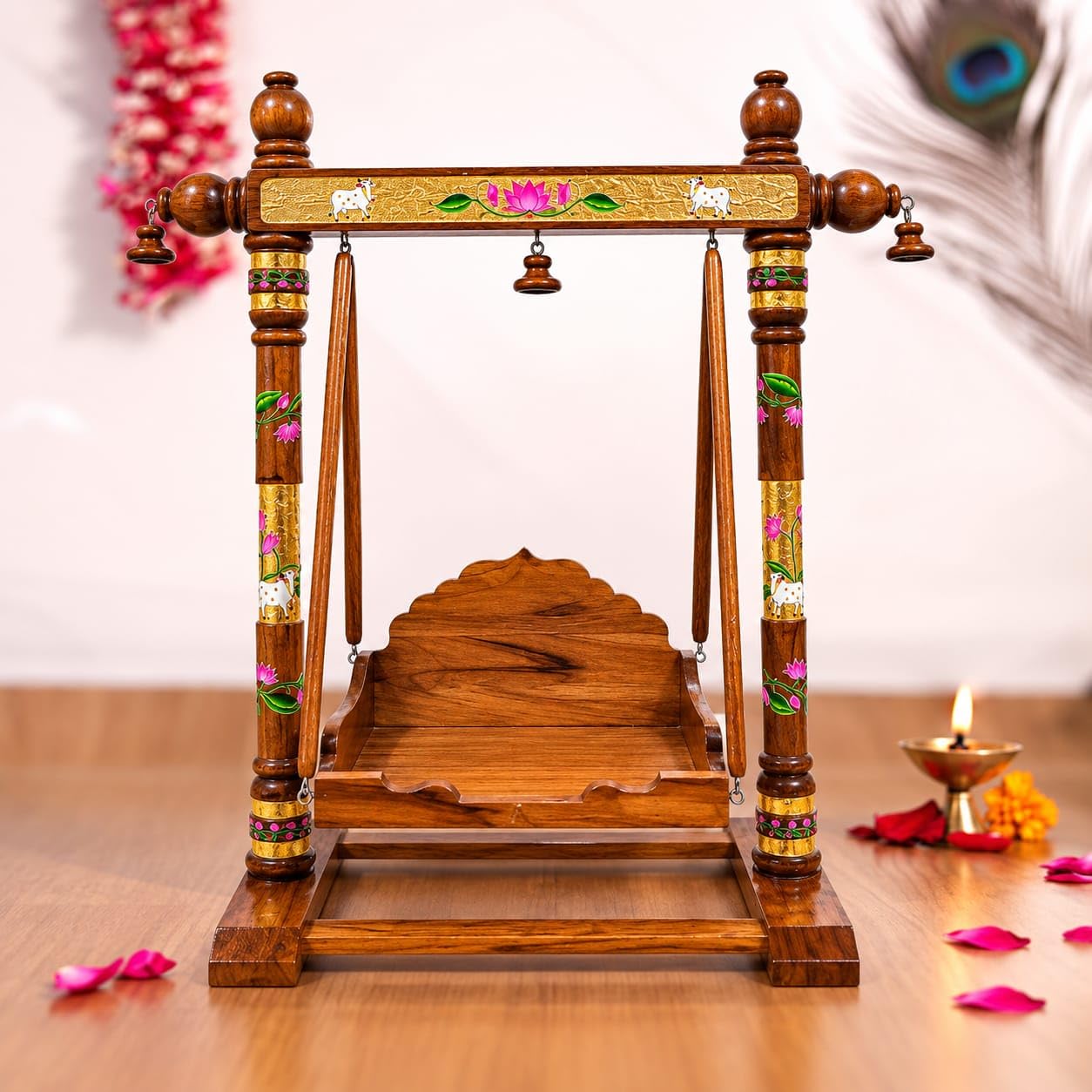Laddu Gopal Jhula/Swing Pine Wood, 20"*24" | For Krishna Janmashtami, Bal Gopal/Kaanhaji, Hindola Celebrations-picture-30