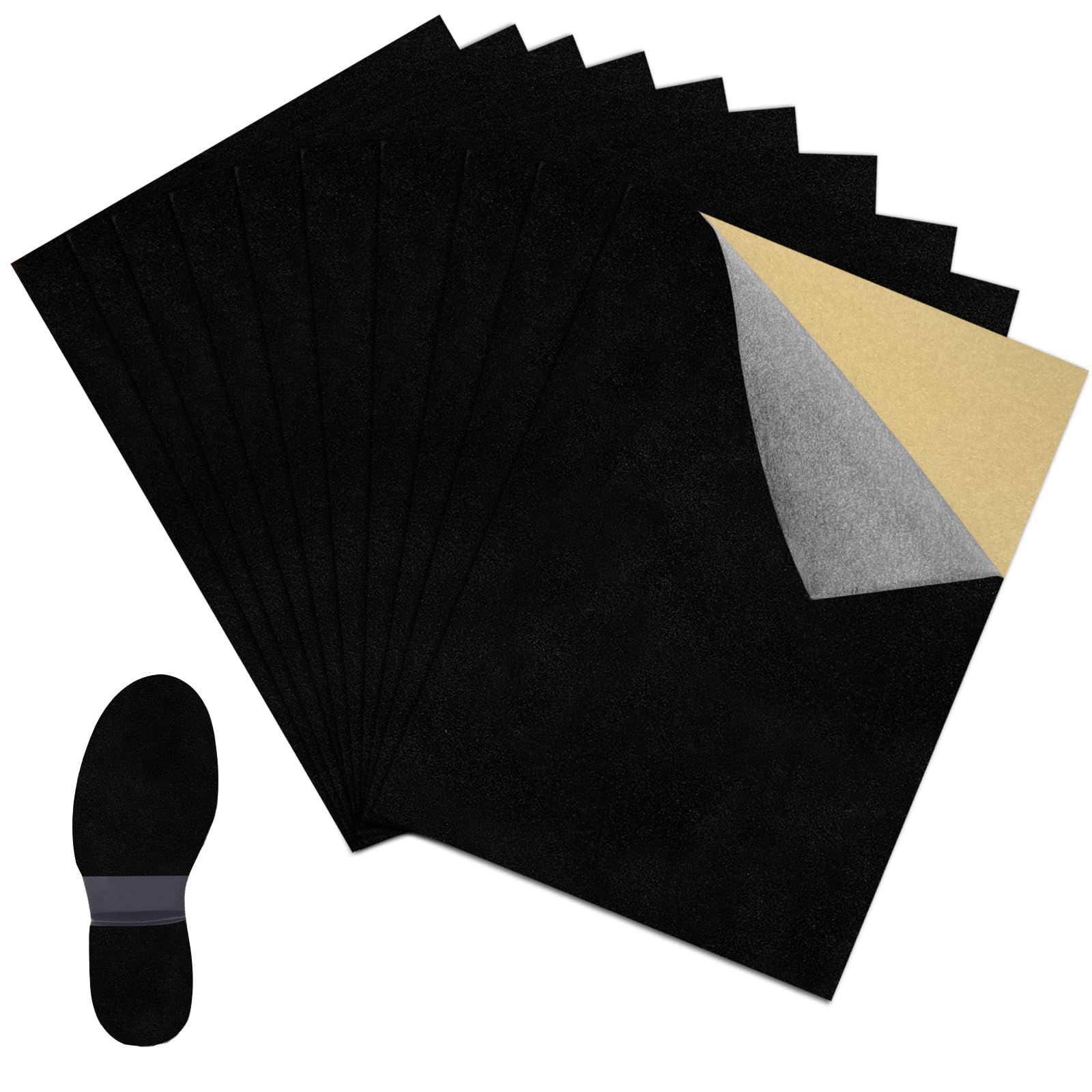 YEXEXINM 10 Pcs Stick-on Faux Suede Soles for Dance Shoes, 11.8”x8.3” Black Suede Sheets，Friction-reducing to Easy Rotation and Sliding on Indoor Floors, Self Adhesive Replacement High Heeled Shoes