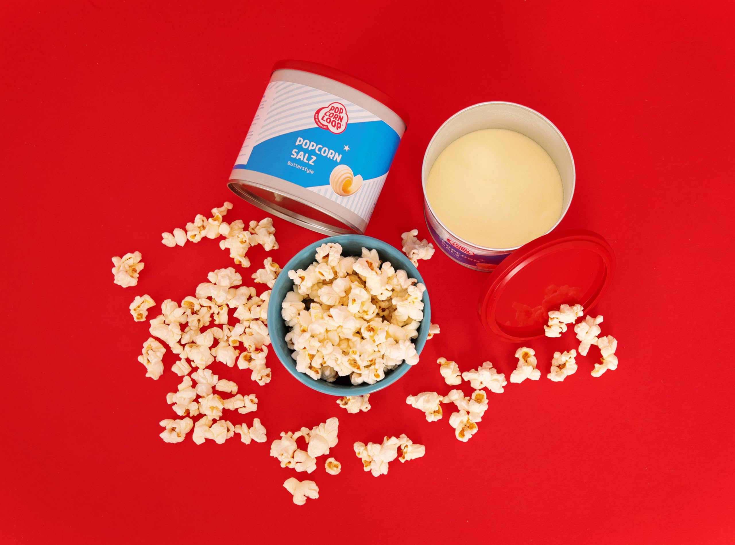 Popcornloop Juego de ingredientes Butterfly Maíz, 1000 g, sal de palomitas de maíz, 300 g, aceite de palomitas de maíz, 250 ml, para palomitas de maíz en casa