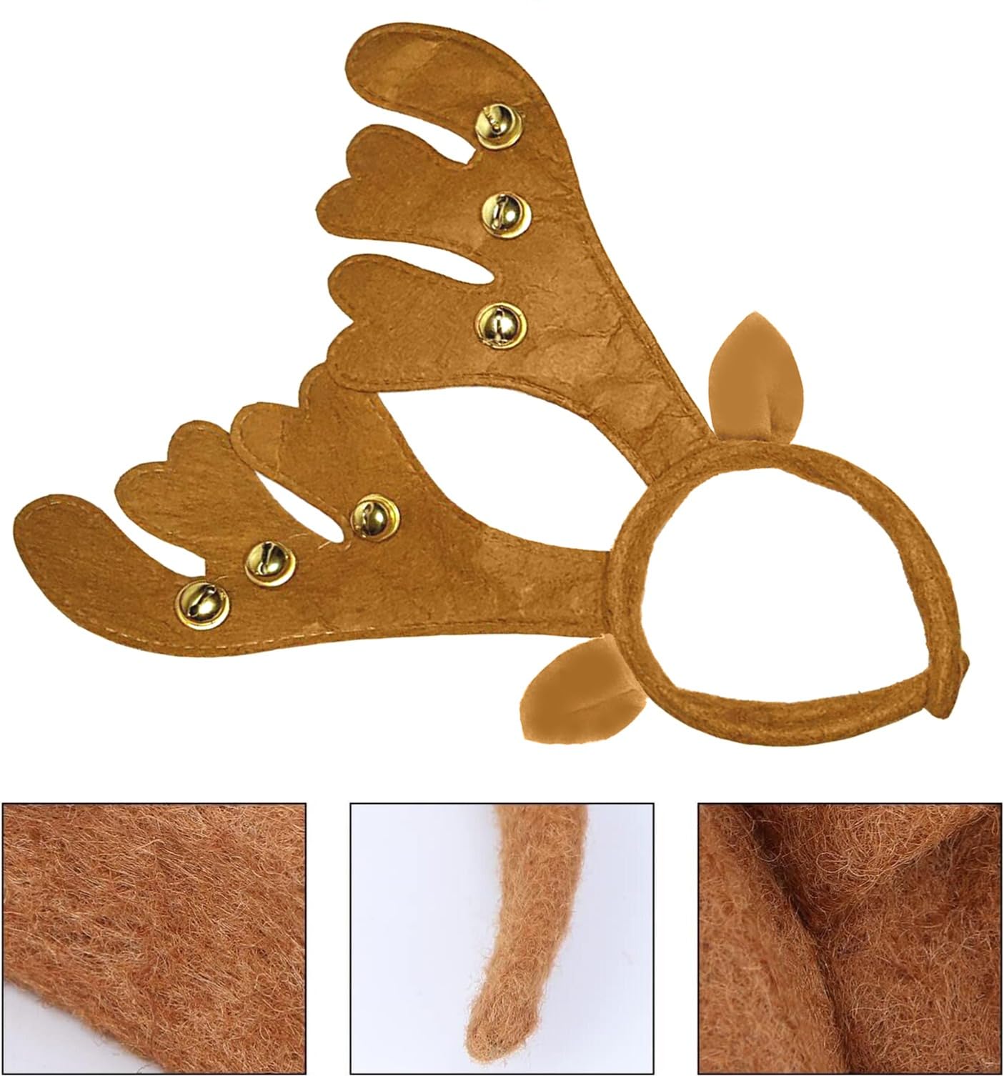 PartyToko Reindeer Antlers Headband fur Reindeer Headband Cute red and Cream Deer Ear Hairband Head Accessories for Women for Christmas Halloween Headpiece 1 Pc 4