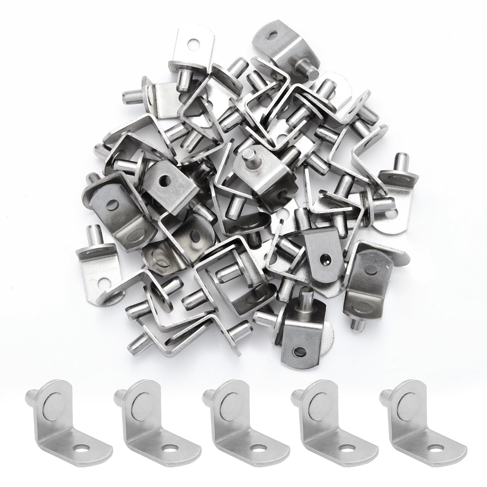 50 Pcs Shelf Pegs Pins，6mm Upgraded Diameter L-Shaped Perforated Nickel Plated Shelf Pins, 6mm Cabinet Shelf Pegs for Shelves, Shelf Support for Bookshelf Kitchen Cabinet Shelf Pegs. — Amazon image 8