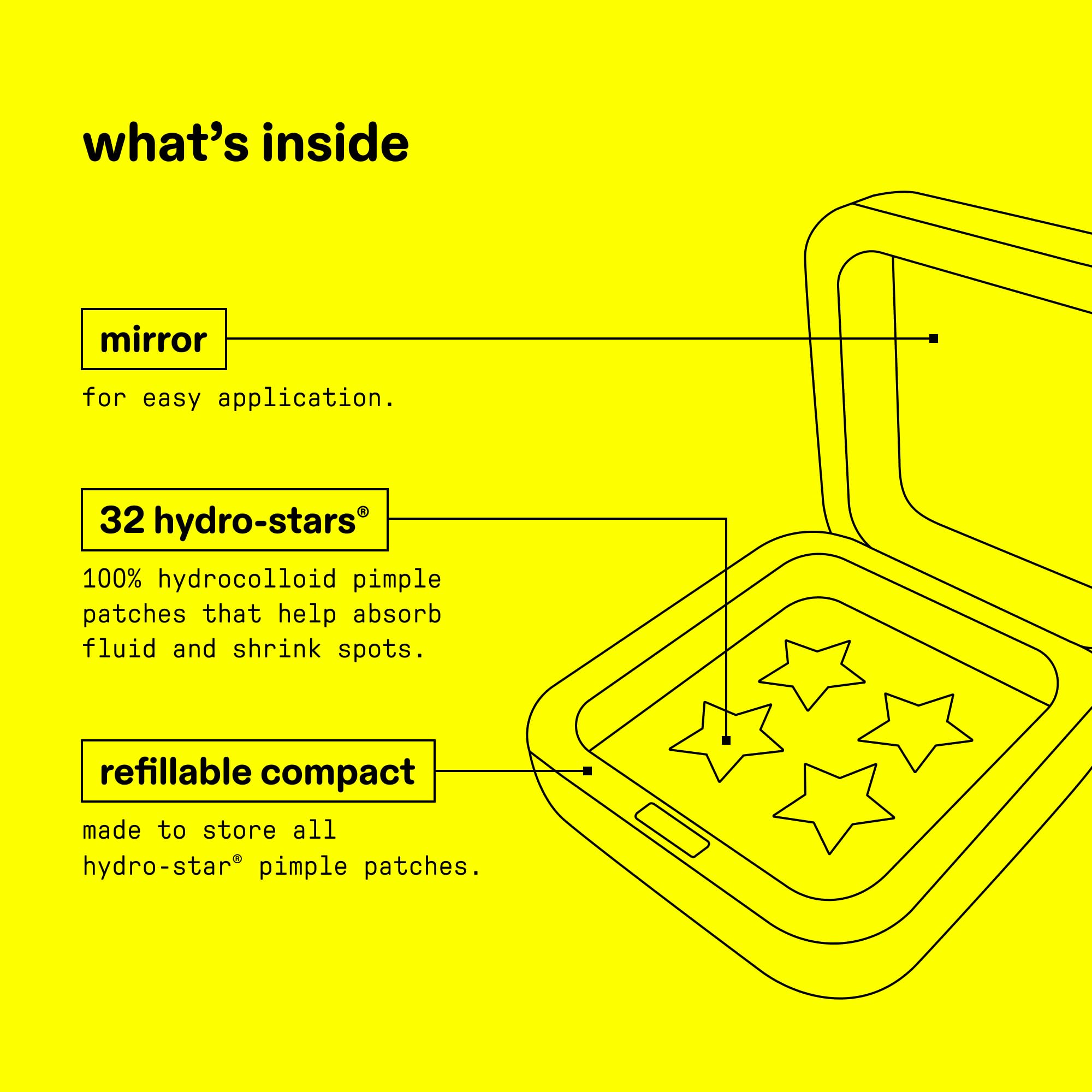 Starface hydro-gwiazdki "Big Yellow", naklejki na pryszcze hydrokoloidowe, wchłaniają płyny i redukują stany zapalne, uroczy kształt gwiazdy, wegańska i nietestowana na zwierzętach, pielęgnacja skóry,