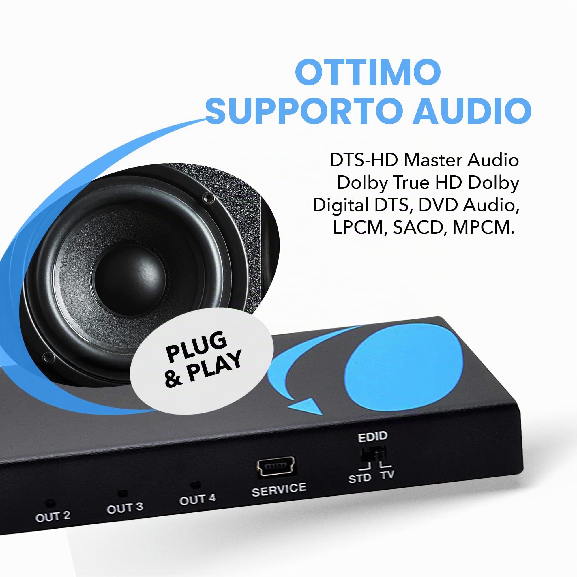 OREI UltraHD 4K @ 60 Hz 1 X 4 HDMI Splitter 1 ingresso 4 porte 4: 8-bit - HDMI 2.0, HDCP 2.0, 18 Gbps, EDID, Duplicate/Mirror 4K Schermi - UHDS-104