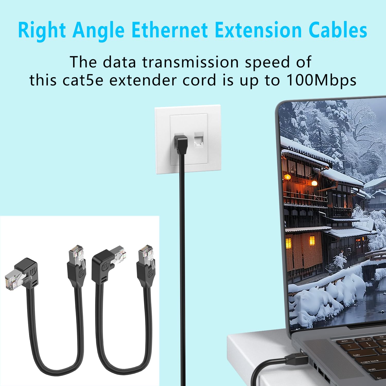 Krótki kabel Ethernet 90 stopni Cat5e LAN Cat 5e LAN, przedłużony kabel RJ45 wtyczka do wtyczki, kabel sieciowy do routera, modemu Smart TV, PC, laptopa, 30 cm (lewy prawy)