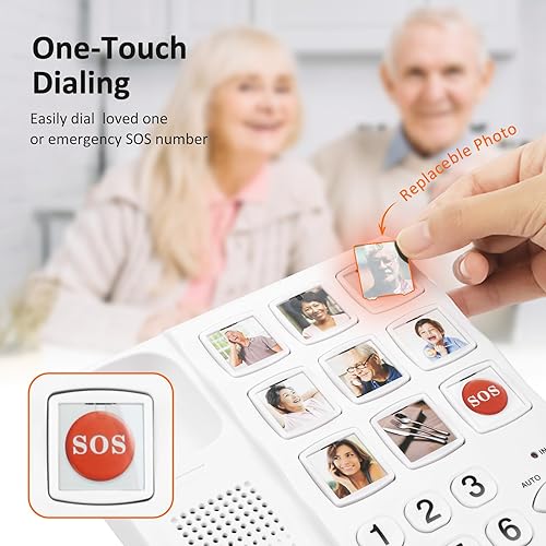 Miniatura 4 de Teléfonos con botón grande para personas mayores, timbre extra fuerte reemplazable con imagen, teléfono básico con cable para personas