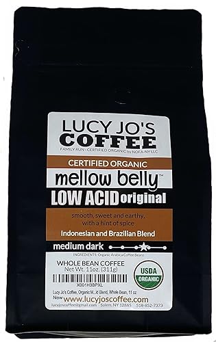 Lucy Jo's Coffee, Mezcla orgánica de bajo ácido, grano entero, 11 oz (11 oz) disponible en Yaxa Costa Rica