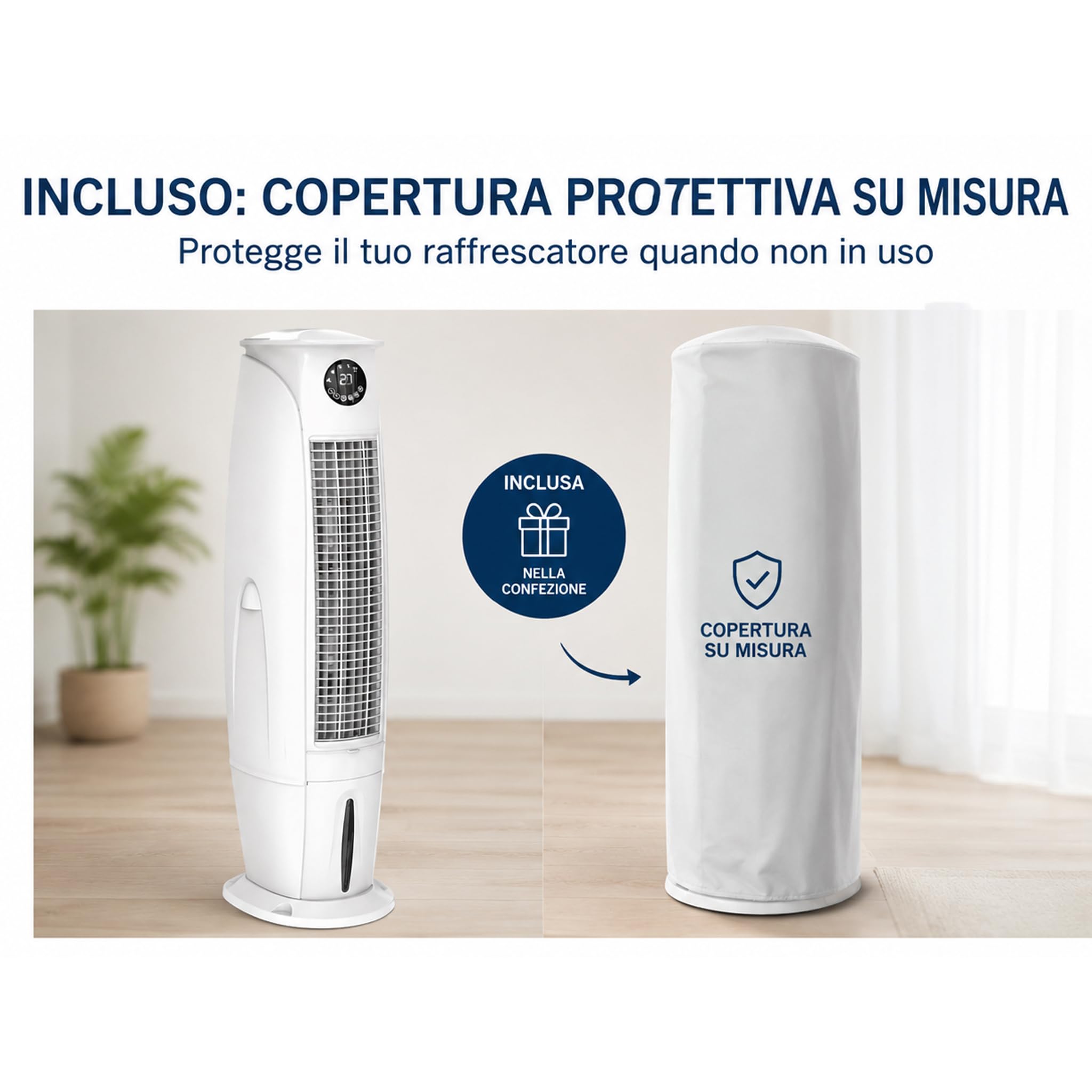 Raffrescatore Evaporativo H174cm ad Acqua 5000 m³/h, Serbatoio 40L con Vano Ghiaccio, Telecomando e Timer, Ventilatore Centrifugo 350W, Oscillazione Automatica Destra/Sinistra e Alto/Basso