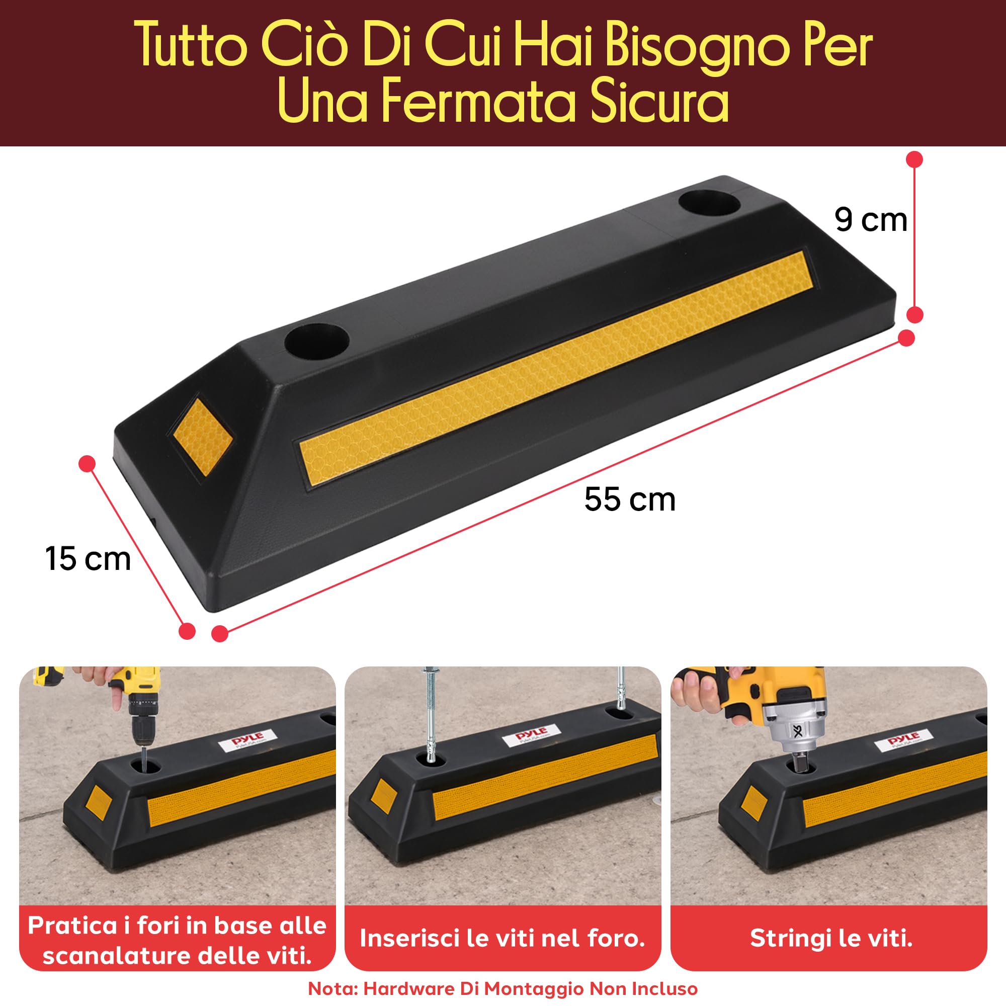 Pyle Blocco di Gomma per Pneumatici di Parcheggio per Veicoli Pesanti, per Auto, Camion, Autobus, Furgoni, Rimorchi, Camper e Carrelli Elevatori (Set di 2)