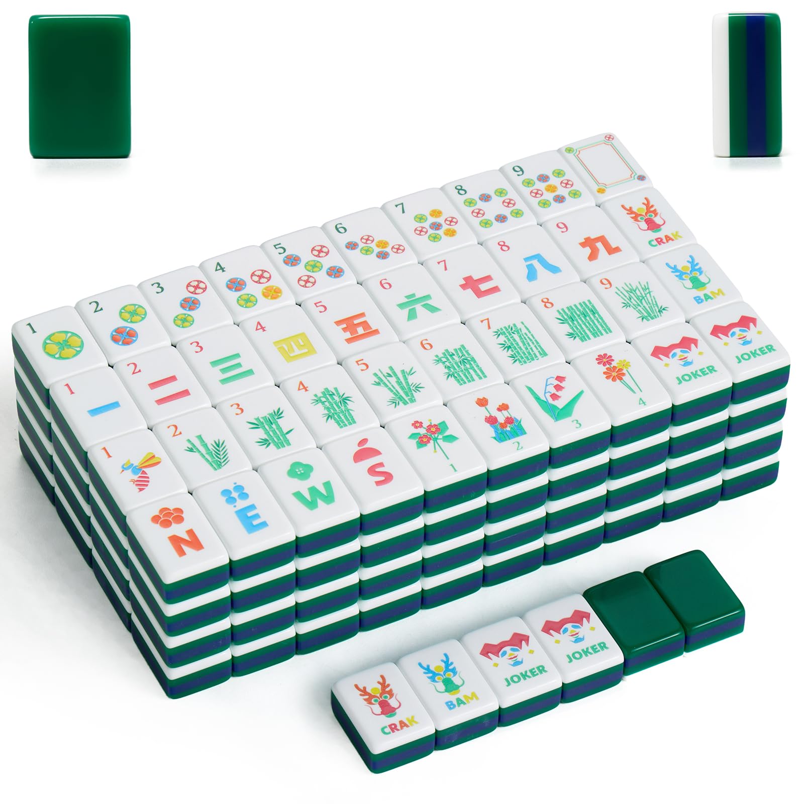 Set di piastrelle Mahjong americano (4 strati), set Mahjong da 3,2 cm con borsa per il trasporto, 160 piastrelle verdi Mahjong da viaggio, 4 rack all-in-one e accessori, compleanno per donne