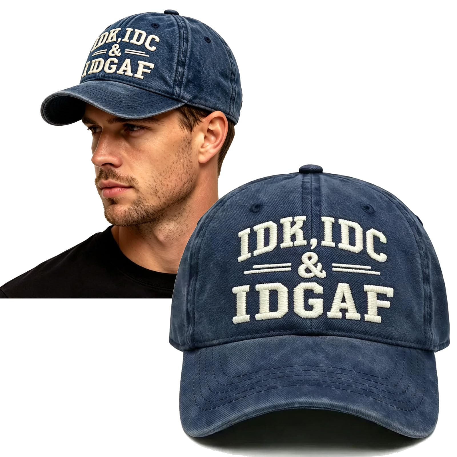 IDK IDC & Idgaf Hat Embroidered Baseball Cap, Funny Attitude Adjustable Distressed Cotton…