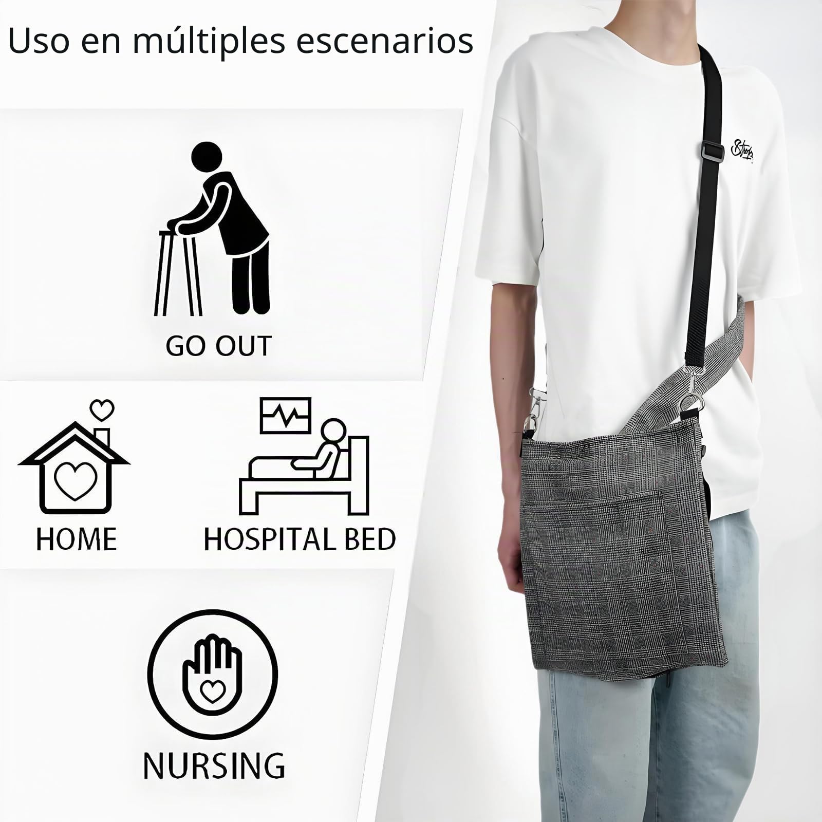 Soporte para bolsa de orina con funda protectora para manguera de drenaje, portátil, agradable al tacto, de tela suave con correa para el hombro, proporciona privacidad y protección de