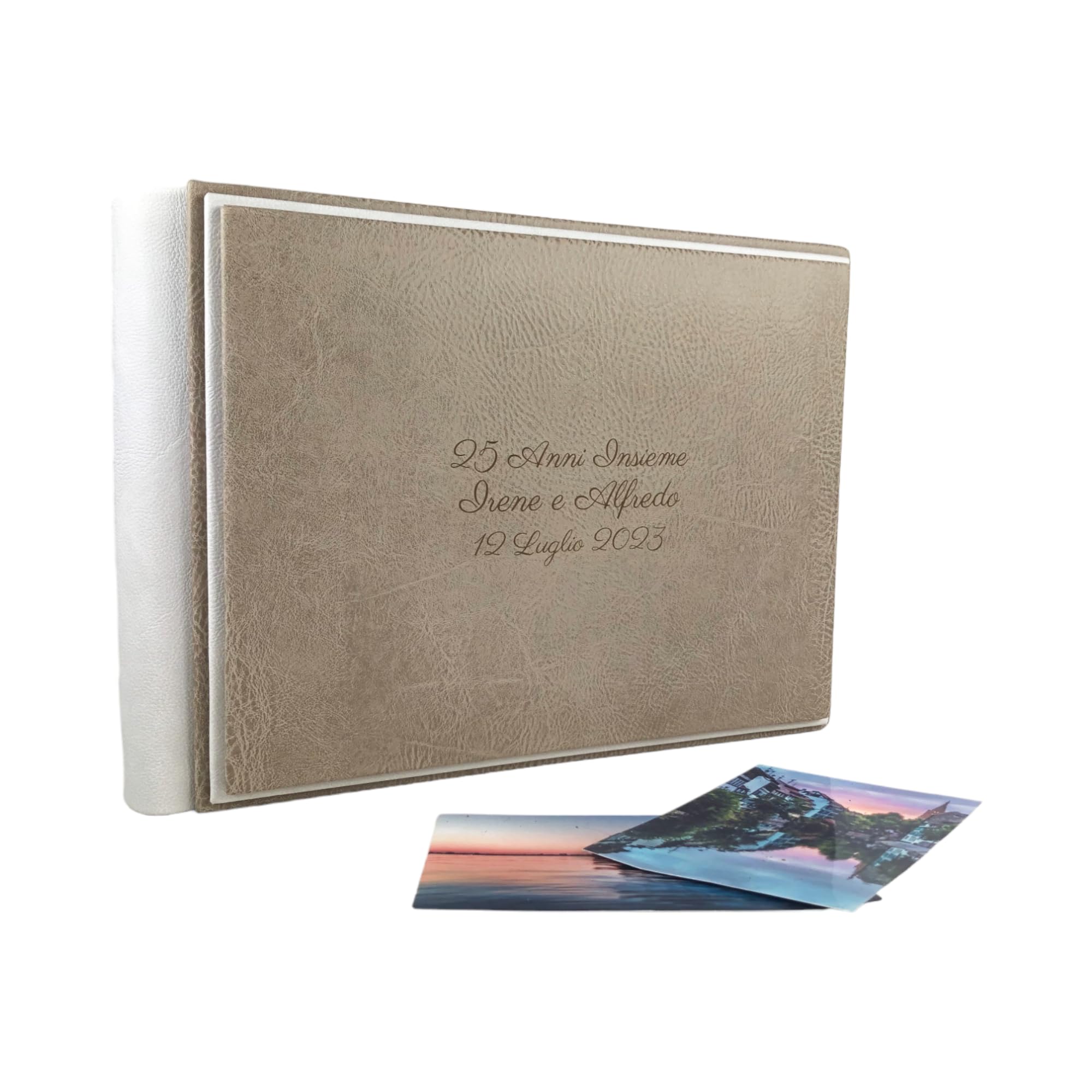 TriVin Art Álbum de fotos en elegante símil piel, personalizable con grabado. Ideal para bodas, aniversarios, todos los eventos. (Paloma-Gris Perla)