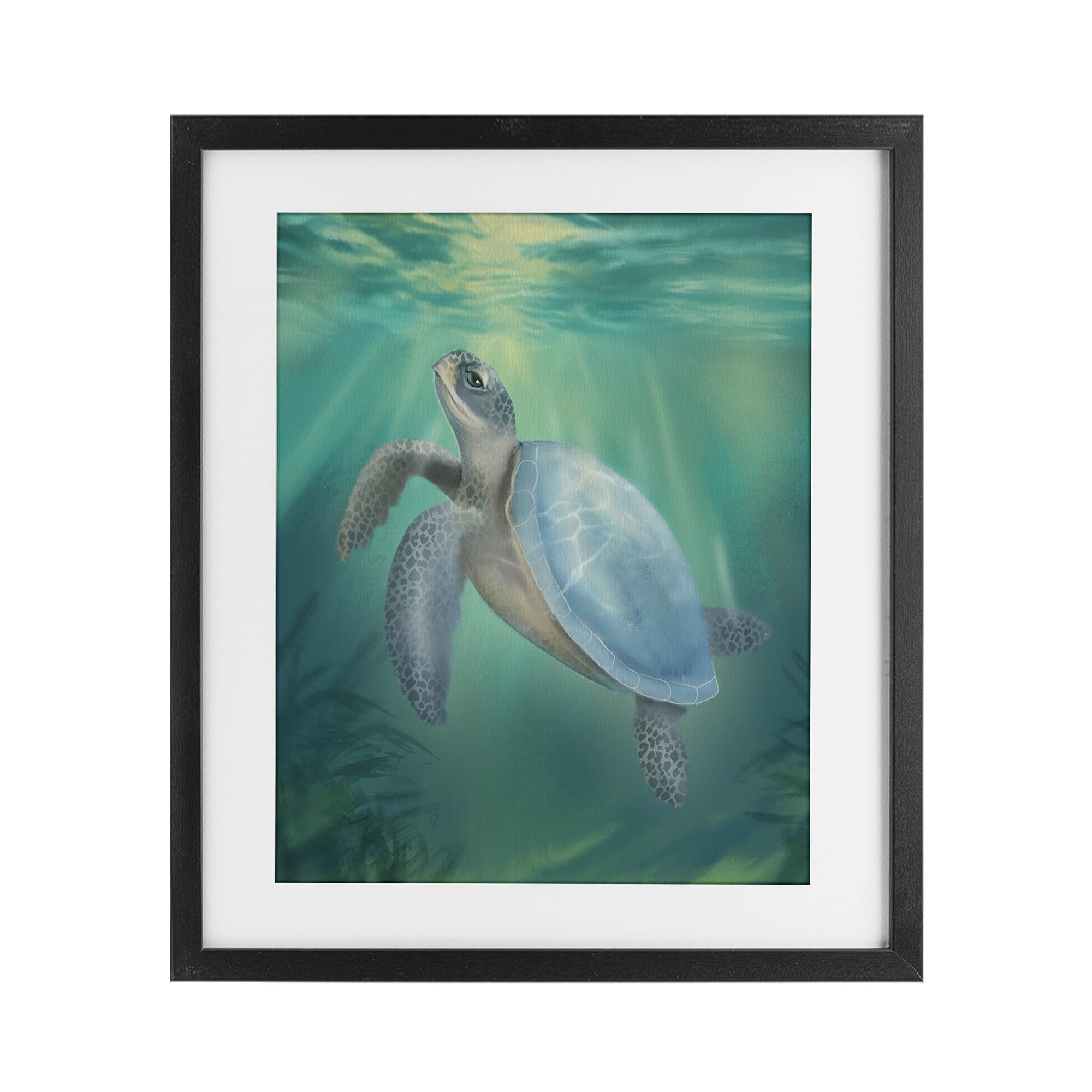 Stupell Industries 'Coastal Beach Sea Turtle', Framed Print Under Glass, Black, 17 x 21 Inches, Easy to Hang and Sturdy, Made in USA, by Matthew Piotrowicz