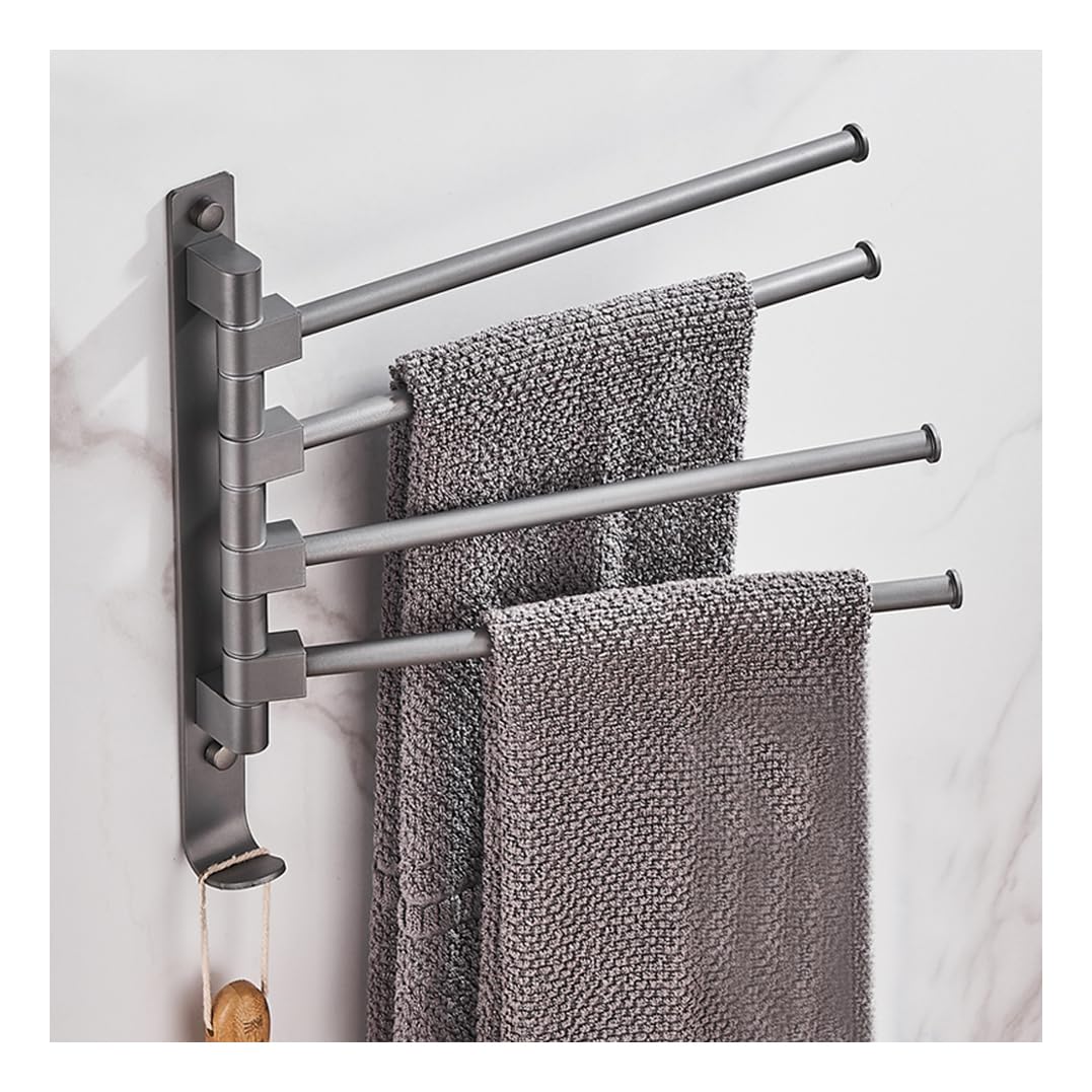 LMYSXAOZ Modern Grey Swivel Towel Rack Bar for Bathroom, Wall Mounted Folding Arm Swing Out Hanger Holder Space Saving Laundry, Kitchen, Outdoor 4Bar