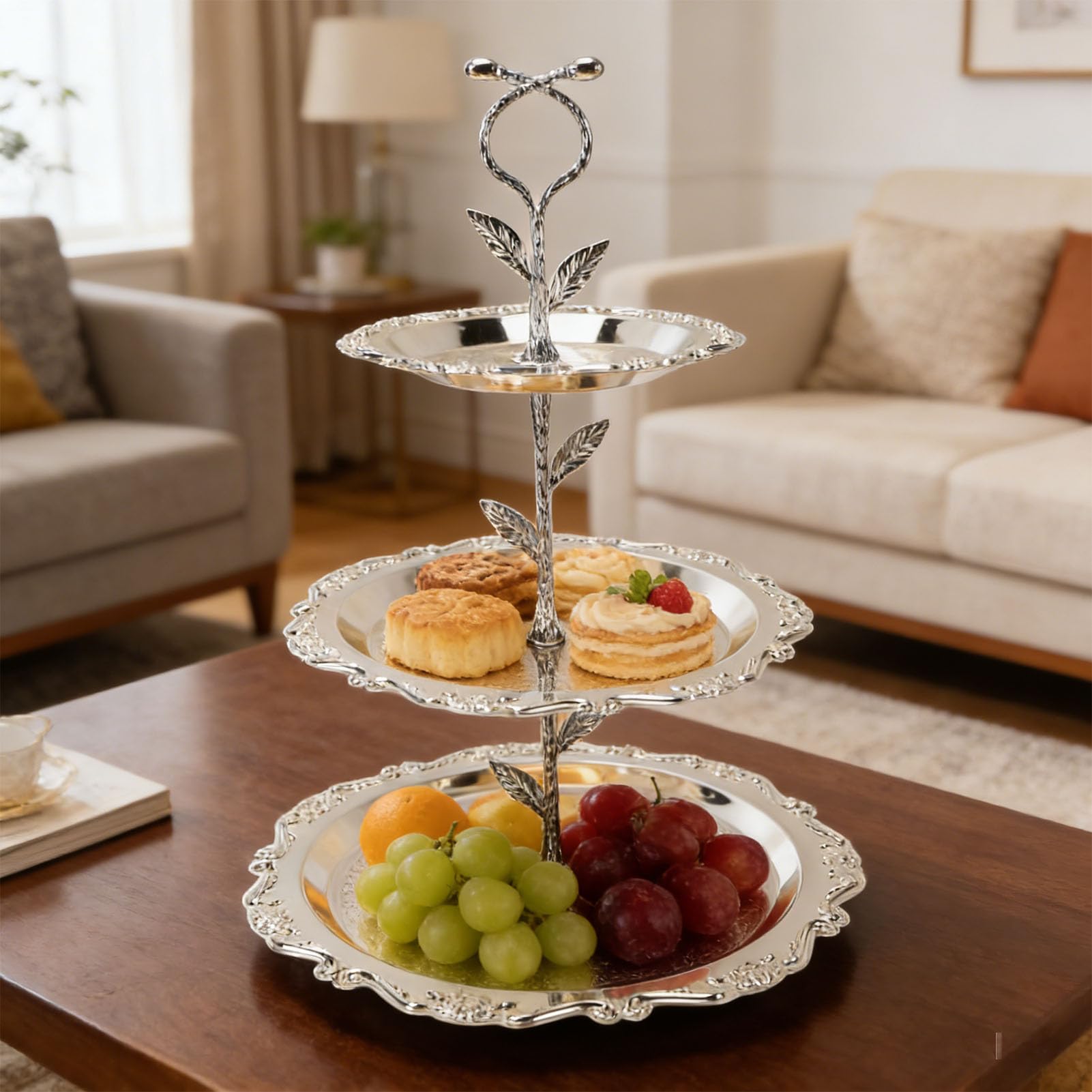 ZJchao Soporte para Tartas Europeo, Elegante Bandeja para Servir Platos de Postre de Metal de 3 Niveles para Banquetes de Bodas, con Construcción de Hierro Resistente