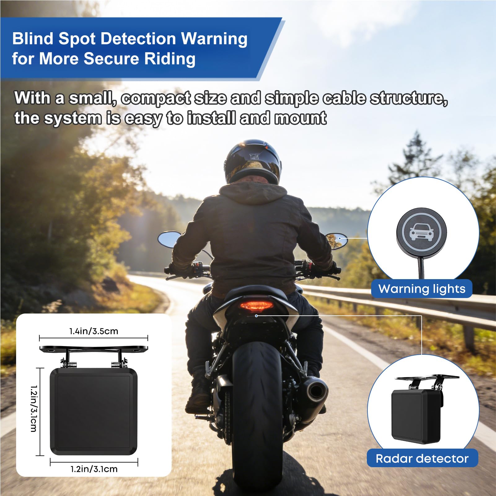 banapoy Rilevamento degli Angoli Ciechi per Moto, Assistenza Al Cambio Corsia con Onde Millimetriche 60GHz con Portata 50M, Avvisi Visivi e Acustici a Doppio Stadio per Moto