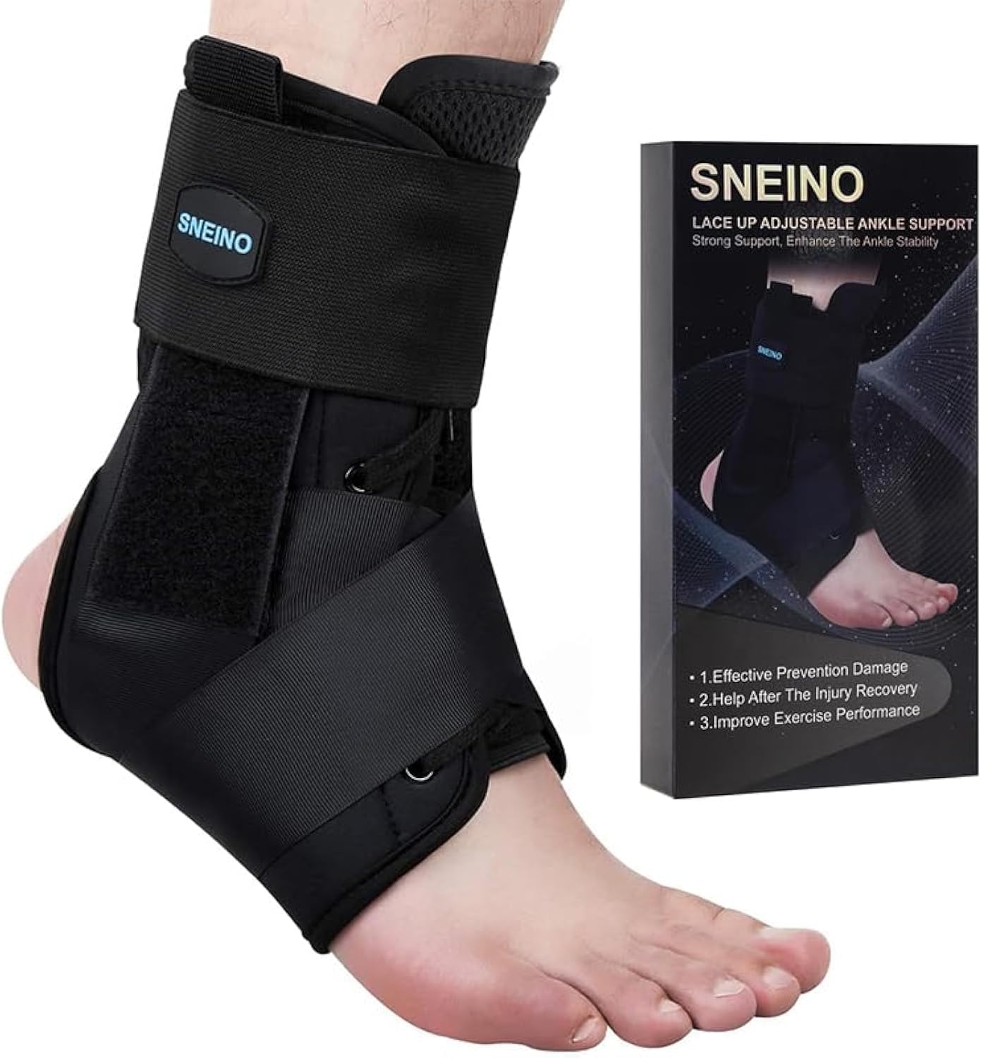 SNEINO Lace up Ankle Brace for Women & Men - Ankle Support Brace for Sprained Ankle, Ankle Stabilizer for Achilles,Tendon,Sprain,Injury Recovery, Sports, Running, Basketball, (X-Large)