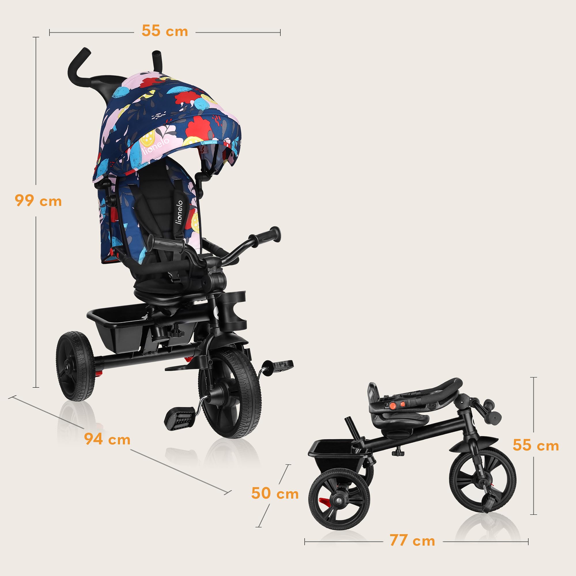 Lionelo Haari 2 in 1 Triciclo bici e passeggino fino a 25kg, Pieghevole, Fronte mamma e fronte strada, Regorabile compatto con Borsa e portabibite, Cinture a 3punti Triciclo per bambini da 1 a 5 anni