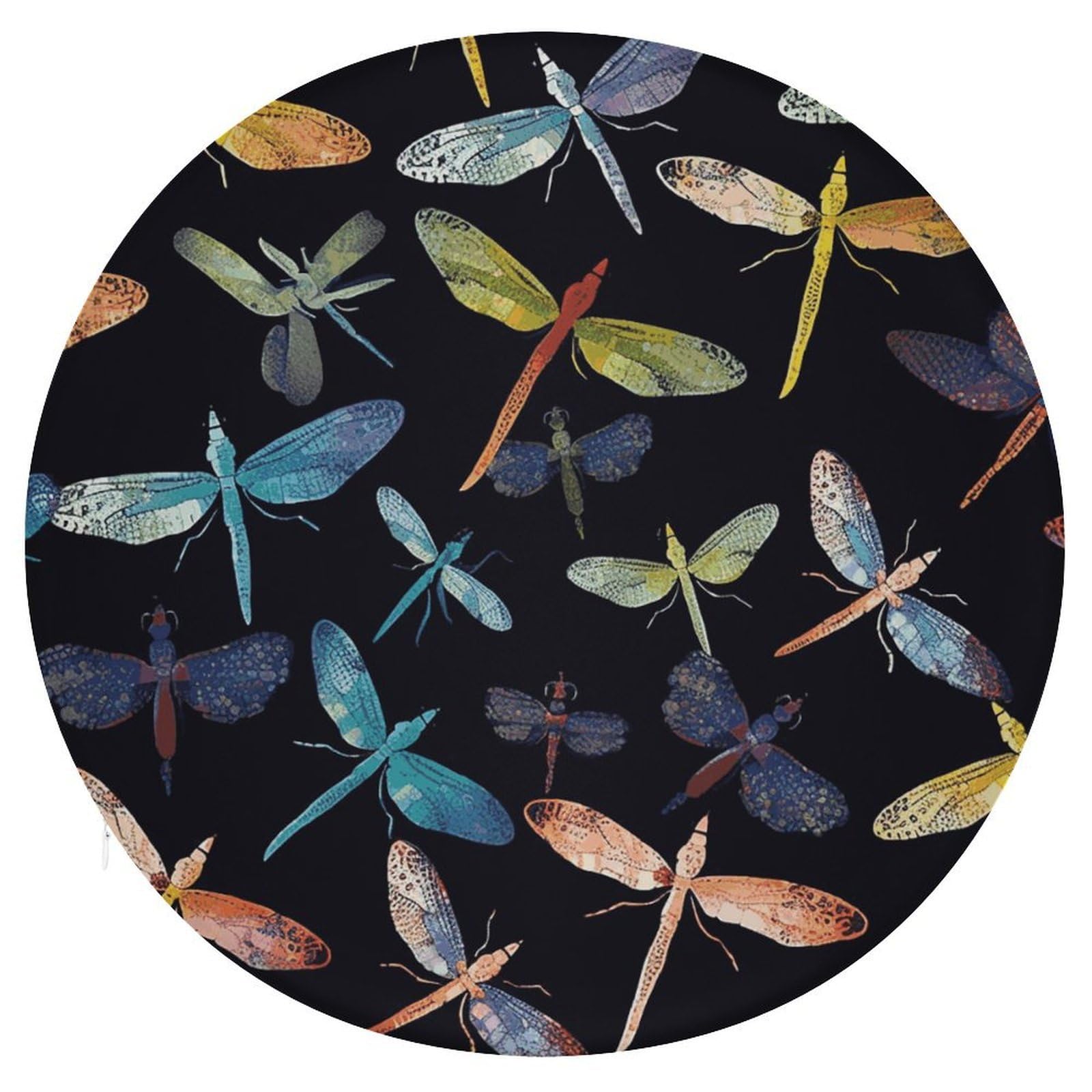 JTREHY Colorful Dragonfly Cushion Soft Breathable Round Cushions Multi-Functional with Zipper Floor Pillows Cushion for Various Indoor Occasions Chair Pad