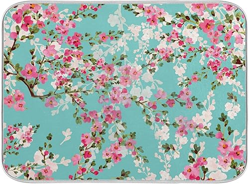 Vista 27 de Tapete de secado de platos de flores de fondo negro para encimera de cocina de 18 x 24 pulgadas, tapete de microfibra absorbente, tapete de secado