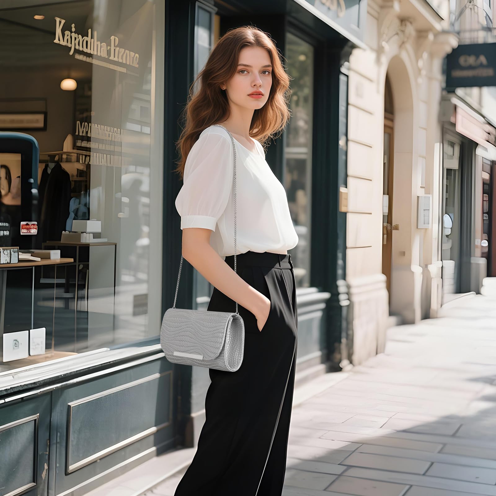 BAIGIO Clutch damska torebka wieczorowa ze skóry PU, elegancka torebka dla panny młodej, torebka na łańcuszek, na wesele, mała torba na ramię
