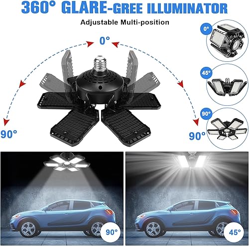 Miniatura 2 de Paquete de 4 bombillas LED para garaje, 180 W, 18000 lm 6500 K, luz LED de tienda con 6+1 paneles deformables, luz de granero de sótano, luces de