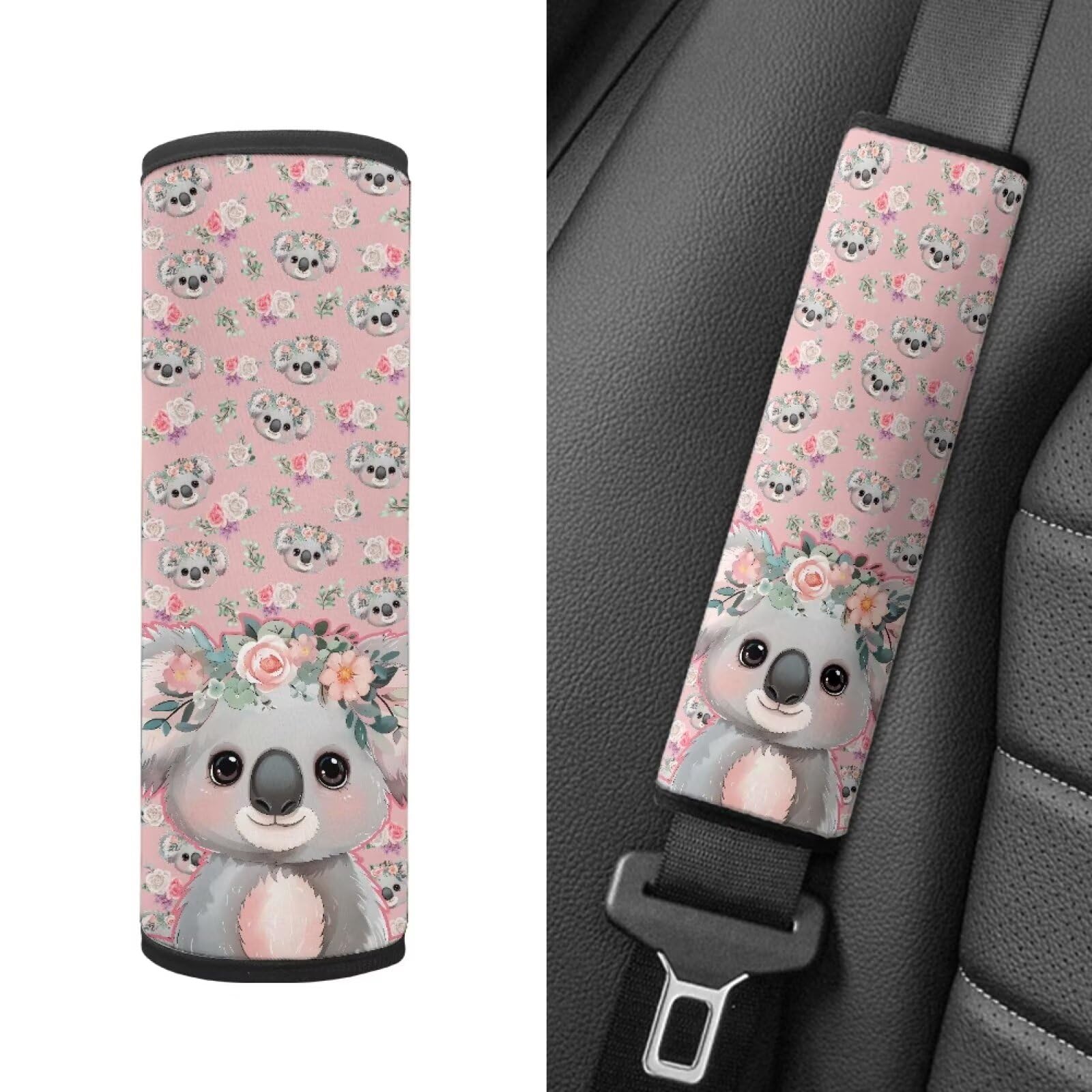 Biyejit Koala Flowers 2 Pieces Car Seat Strap Covers Soft Seat Belt Pads Cover for Kids Car Seat Straps Shoulder Pads Infant Stroller Strap Covers Seat Safety Belt Cushion for Boy Girls