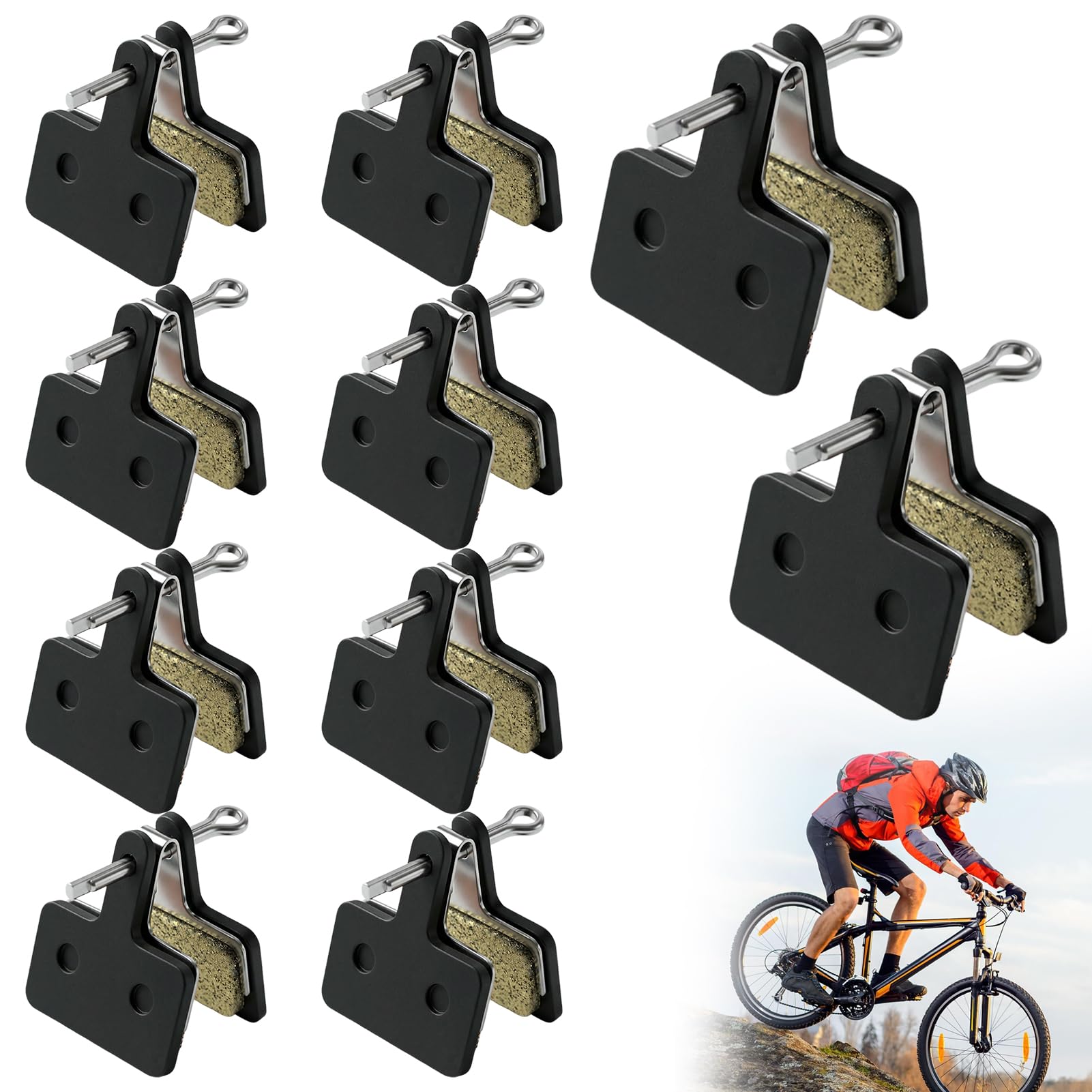 10 Pairs Bike Brake Pads for Mountain MTB Bike, Bicycle Brake Pads Replacement‌, Resin Bicycle Disc Brakes Compatible with Shimano M315 M355 M375 M395 M416 M446 M447 M475 M515 C501