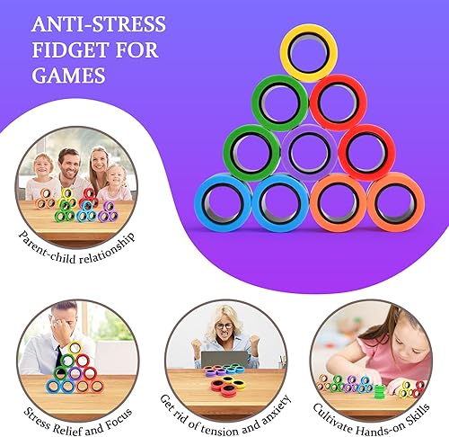 Vista 23 de Cevioce Paquete de 15 anillos magnéticos Fidget Toys Finger Spinner Pack