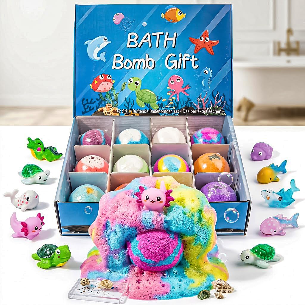 12Stück Bath Bomb Gift Set for Kids,Badekugeln kinder mit überraschung, Natrual und organische Blase Bad Bomben,Badekugeln, Geschenk für Kinder,Schaumbad,Fizzy bath bomb,Bath bombs gift