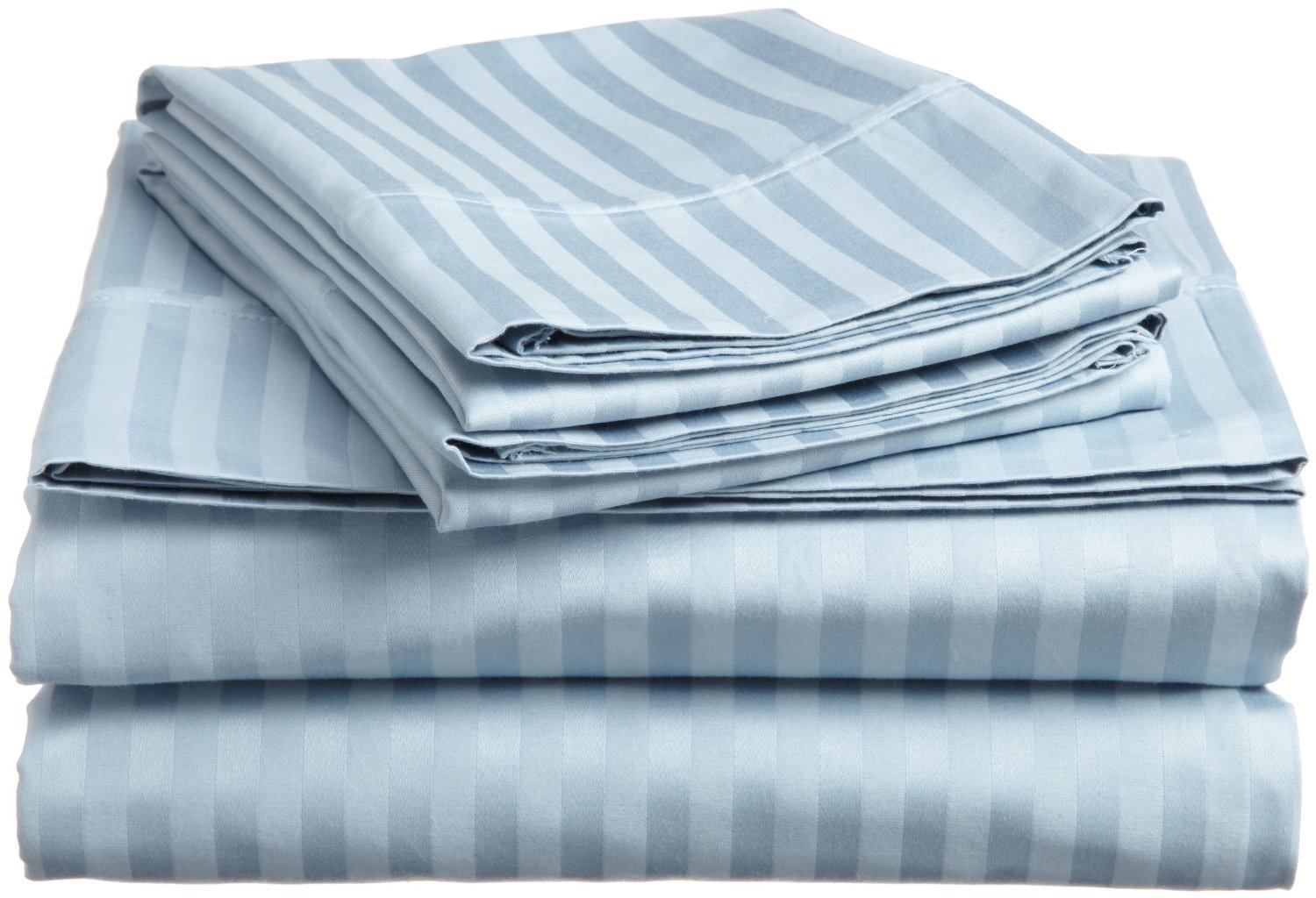 Damask Stripe Egyptian Cotton 4-PCs Sheet Set Fits Mattress 15-18'' Deep Pocket Luxury Bedding Set High Thread Count Long Staple Sateen Weave Silky Soft Breathable ( California King, Light Blue )
